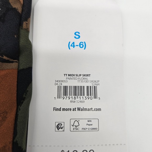 Time and Tru TT Midi Slip Skirt Painted Floral Print Split Size S - Picture 3 of 7